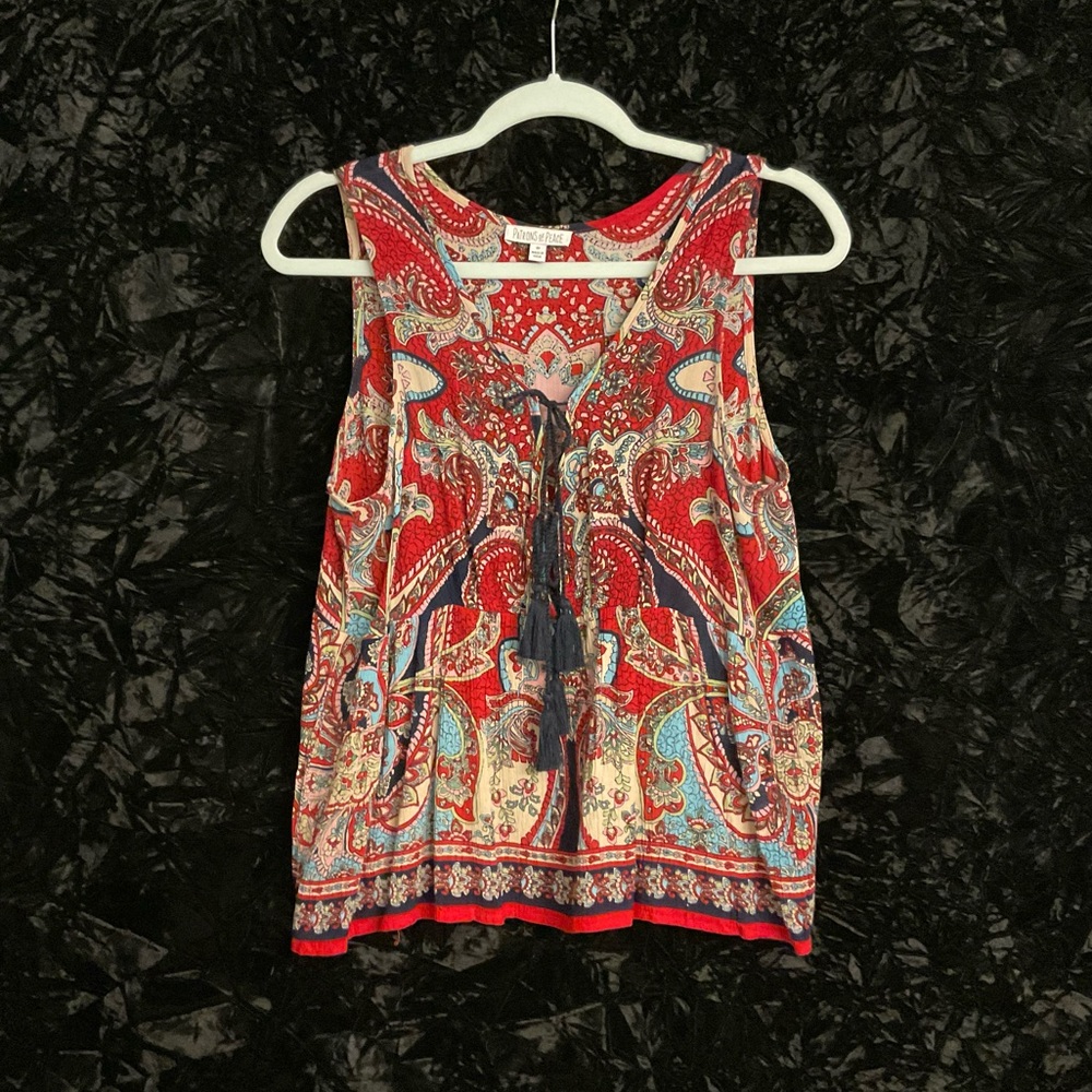 Patrons of Peace tie-front boho flowy tank Size M